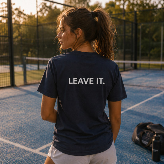 padel player wearing slogan tshirt